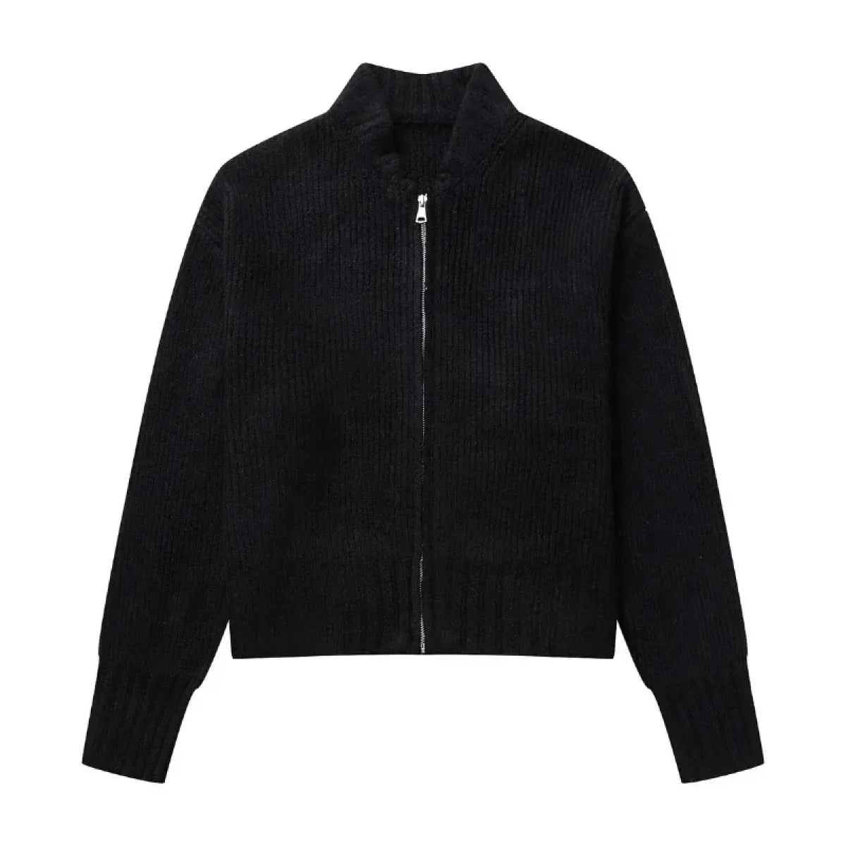 Grey Knit Zip-Up Cardigan – Korean Autumn Layer - Sweaters - Sweaters - 3