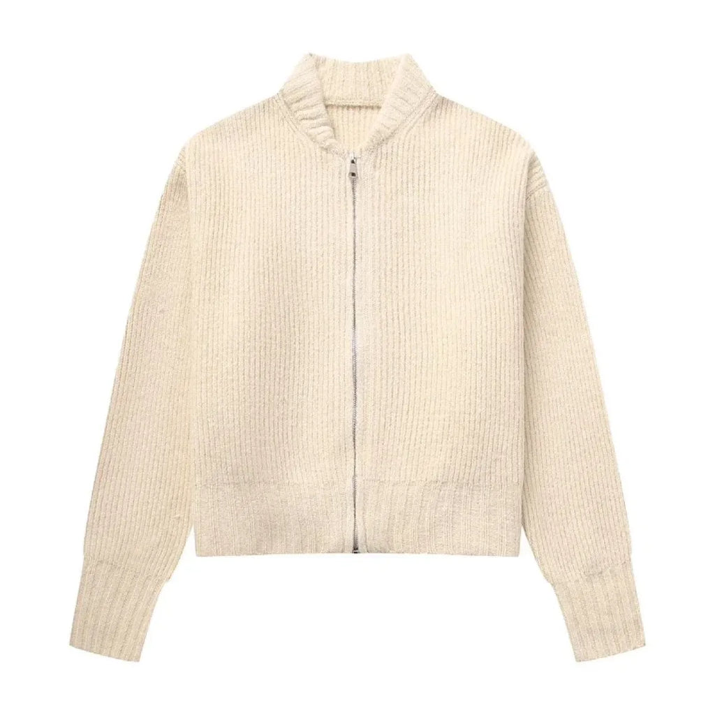 Grey Knit Zip-Up Cardigan – Korean Autumn Layer - Sweaters - Sweaters - 4