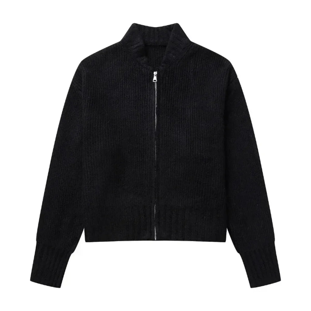 Grey Knit Zip-Up Cardigan – Korean Autumn Layer - Sweaters - Sweaters - 5