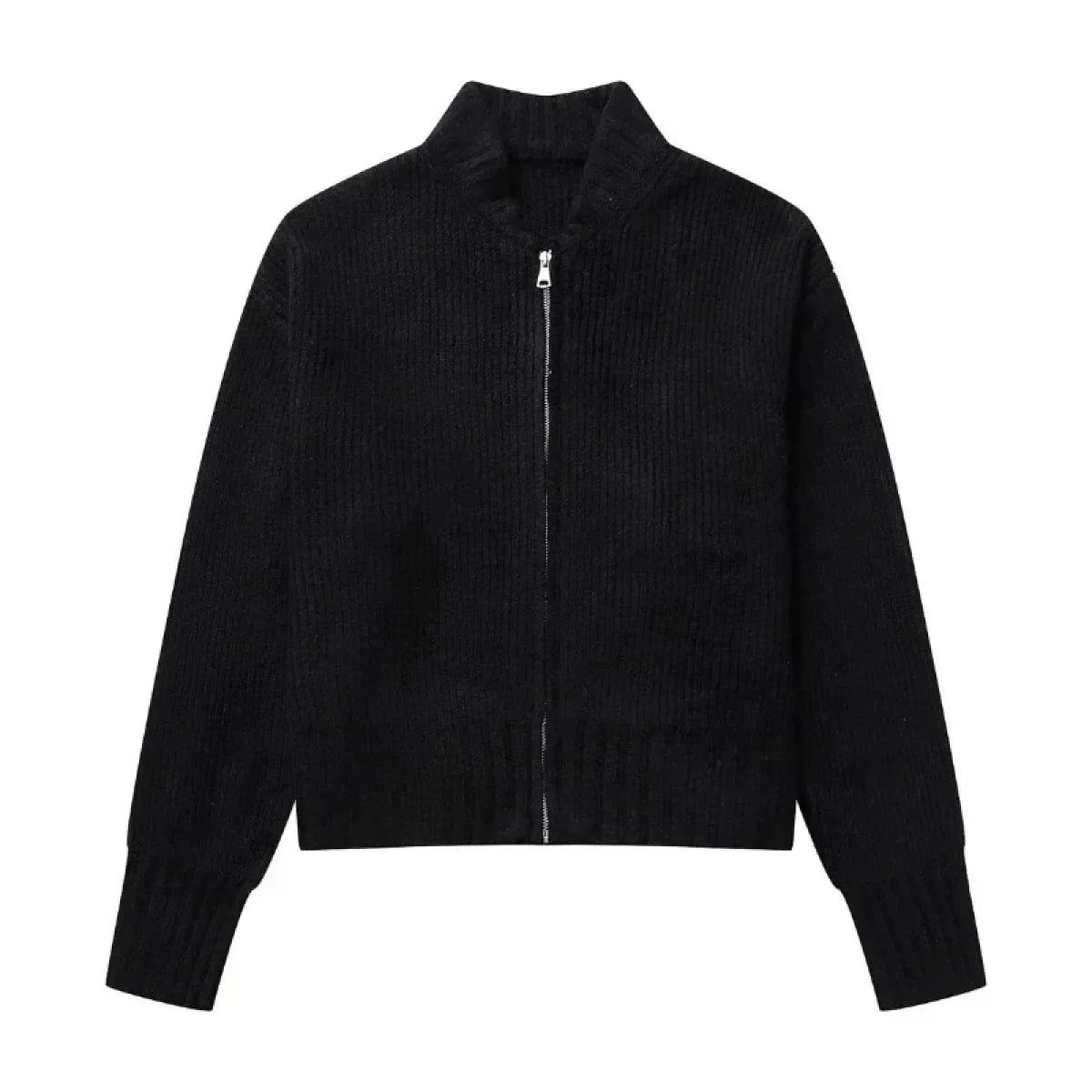 Grey Knit Zip-Up Cardigan – Korean Autumn Layer - Sweaters - Sweaters - 5