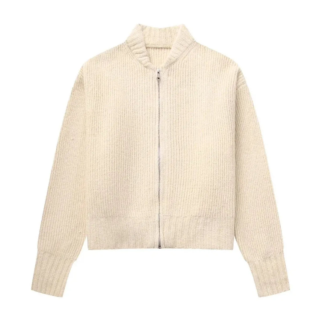 Grey Knit Zip-Up Cardigan – Korean Autumn Layer - Sweaters - Sweaters - 6