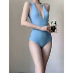 Ribbed Deep V One-Piece Swimsuit – Korean Beach Bodysuit - Women’s Clothing & Accessories - Sleeveless - Swimwear - 4