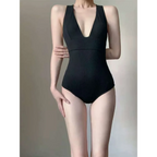 Ribbed Deep V One-Piece Swimsuit – Korean Beach Bodysuit - Women’s Clothing & Accessories - Sleeveless - Swimwear - 5