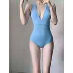 Ribbed Deep V One-Piece Swimsuit – Korean Beach Bodysuit - Women’s Clothing & Accessories - Sleeveless - Swimwear - 7
