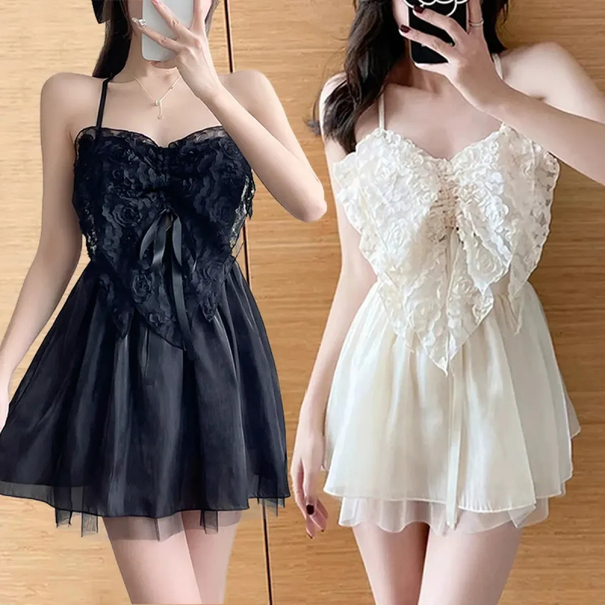Ivory Lace One Piece Swimsuit – Korean Butterfly Mini Dress Style - All Dresses - Sleeveless - Swimwear - 2