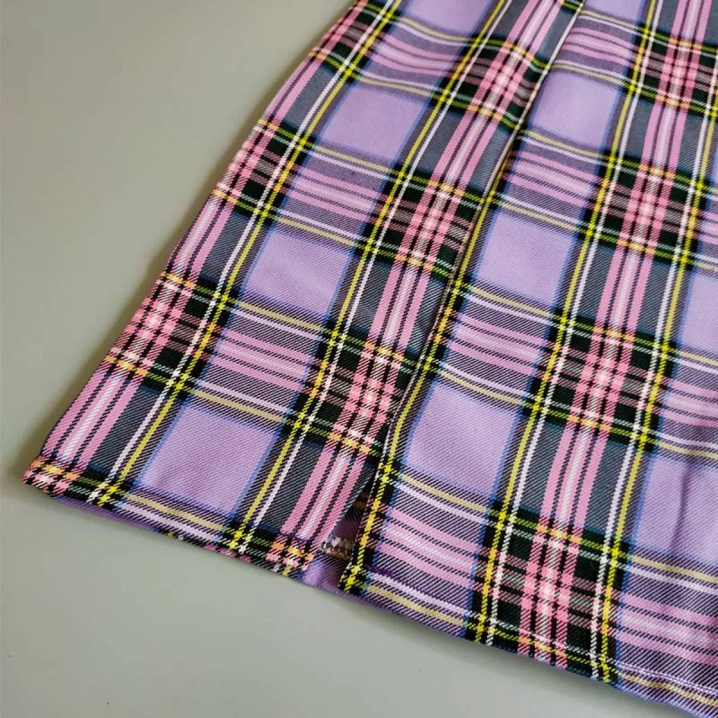 Korean Colored Plaid Skirt - Bottoms - 12