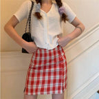 Korean Colored Plaid Skirt - Bottoms - 17