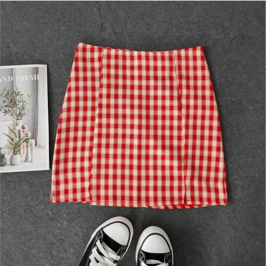 Korean Colored Plaid Skirt - Bottoms - 19