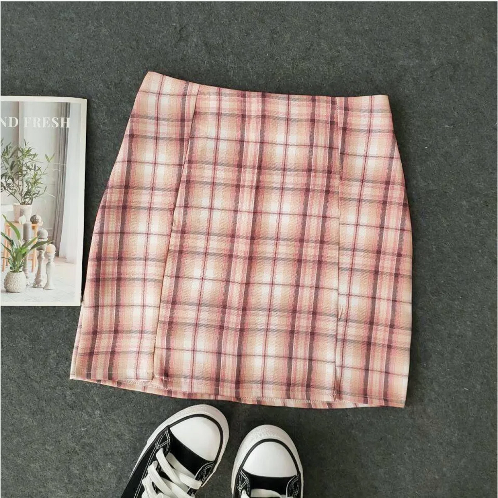 Korean Colored Plaid Skirt - Bottoms - 20