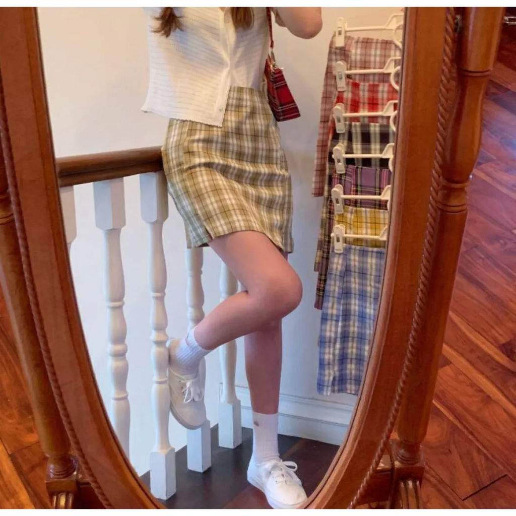Korean Colored Plaid Skirt - Bottoms - 21