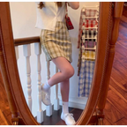 Korean Colored Plaid Skirt - Bottoms - 21