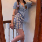 Korean Colored Plaid Skirt - Bottoms - 22