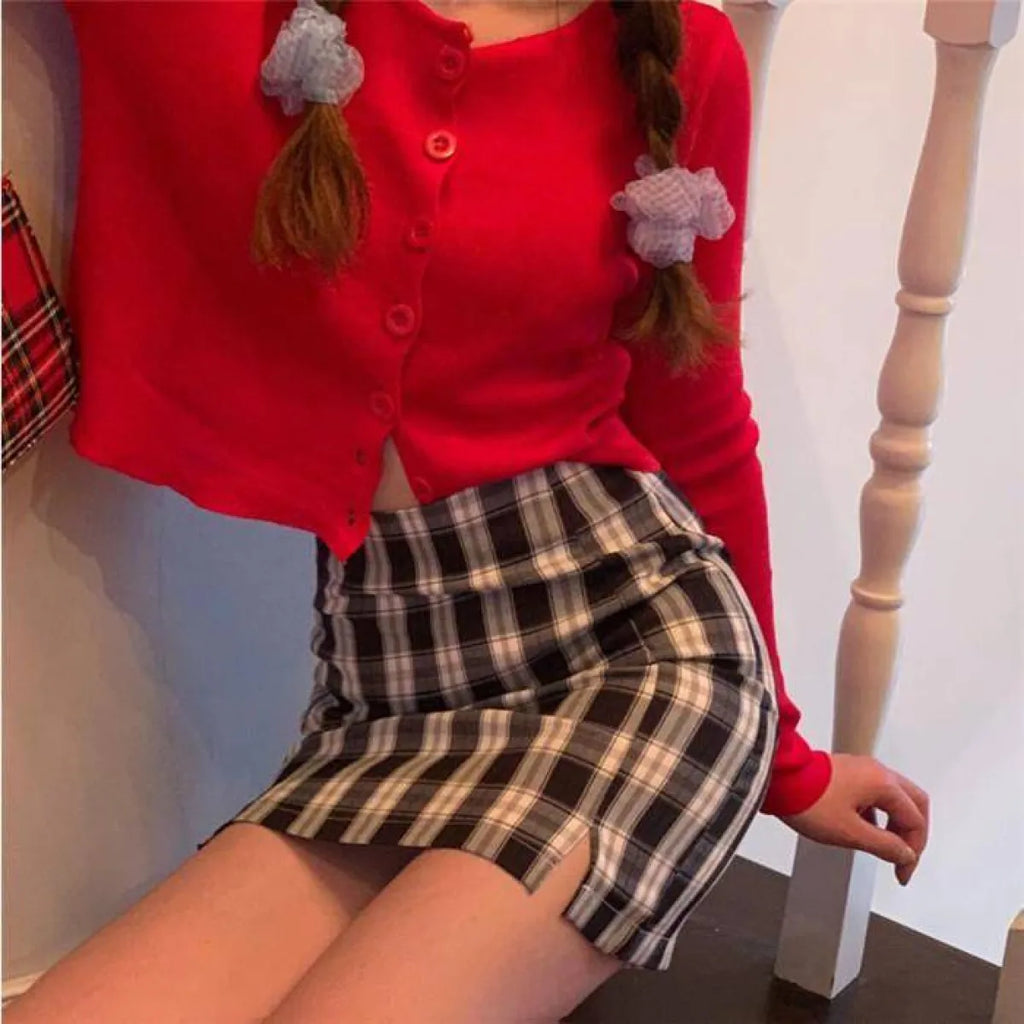 Korean Colored Plaid Skirt - Bottoms - 23