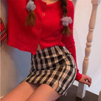 Korean Colored Plaid Skirt - Bottoms - 23