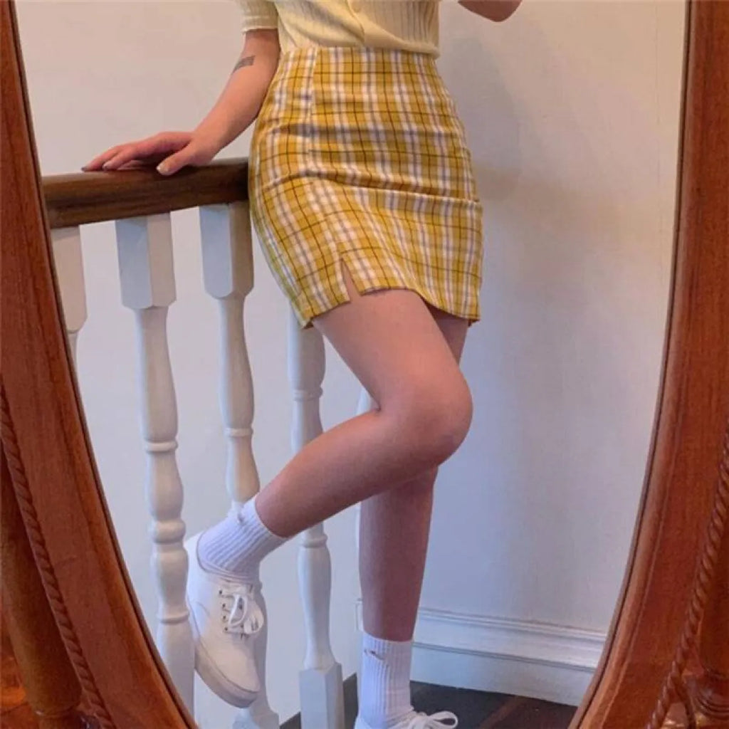 Korean Colored Plaid Skirt - Bottoms - 3