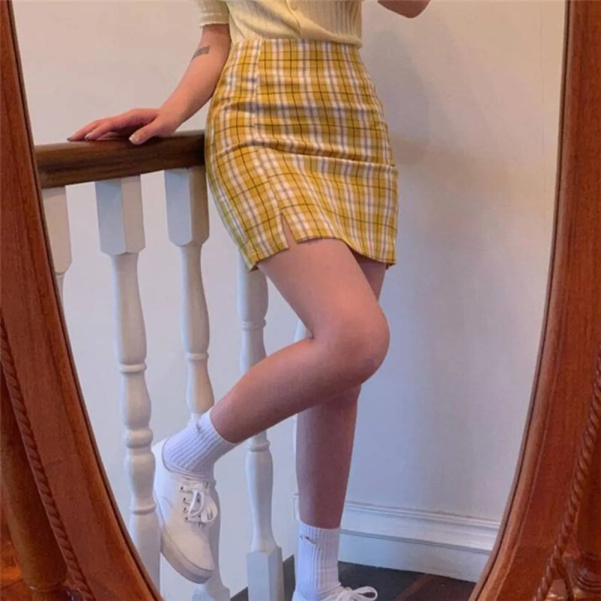 Korean Colored Plaid Skirt - Bottoms - 3
