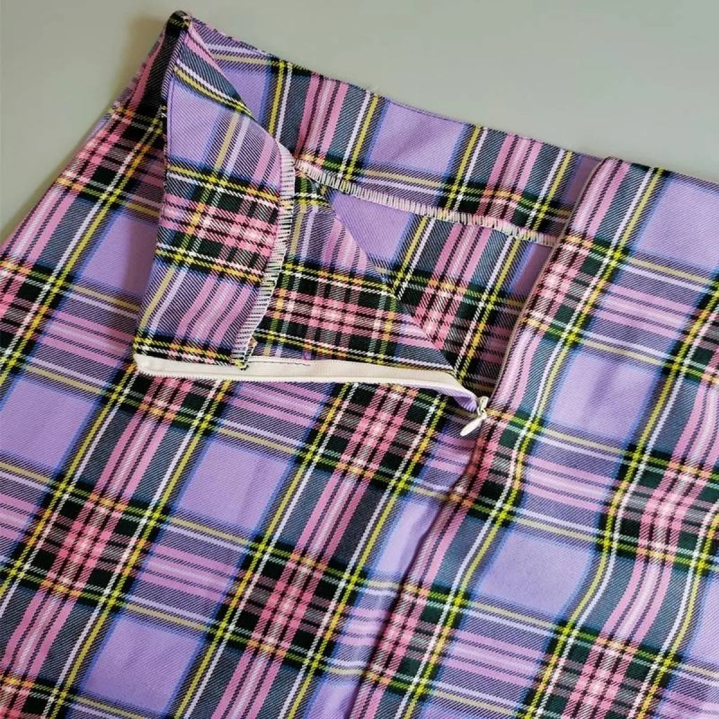 Korean Colored Plaid Skirt - Bottoms - 6
