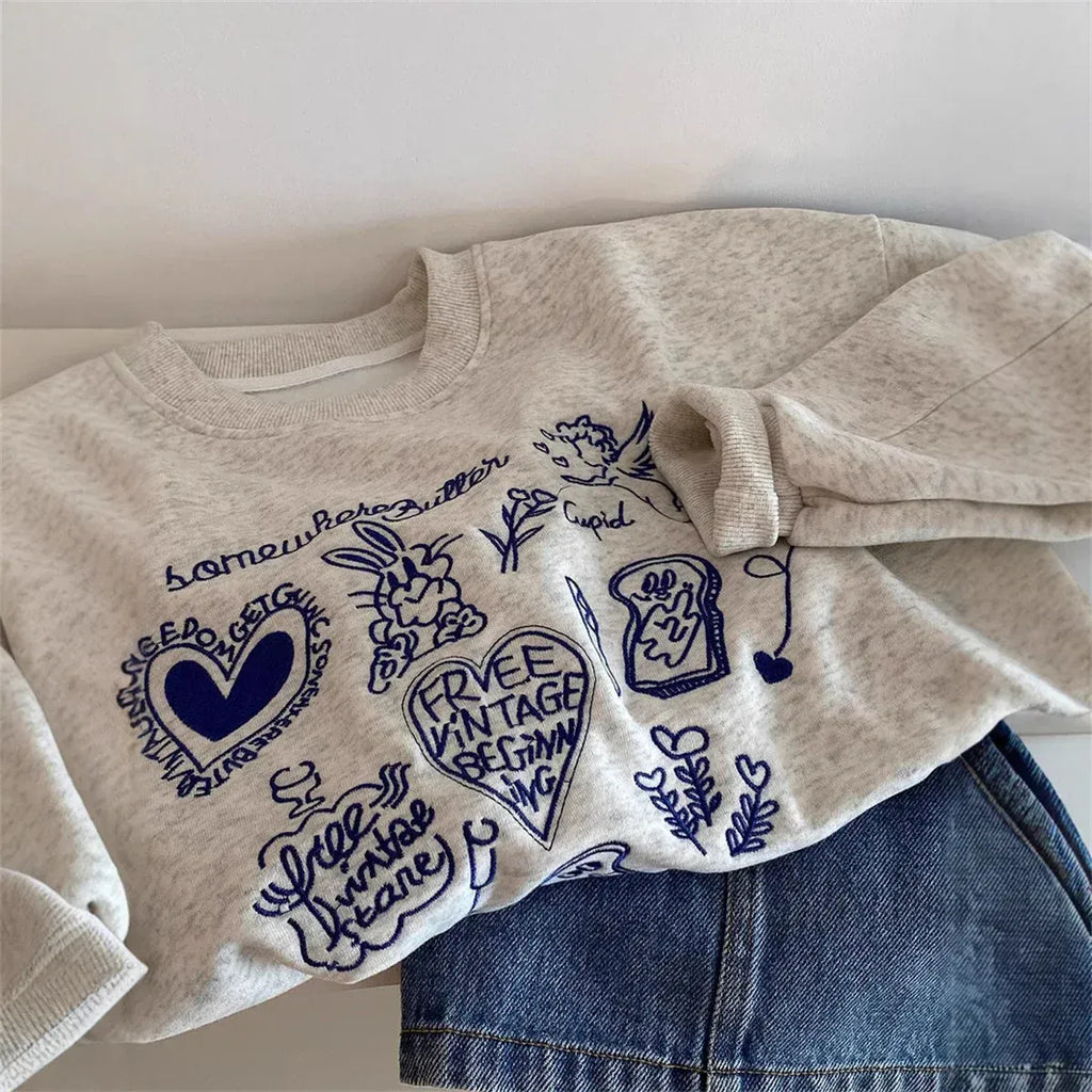 Korean Embroidered Cupid Graphic Short Sweatshirt - T-Shirts - Sweatshirt - 3