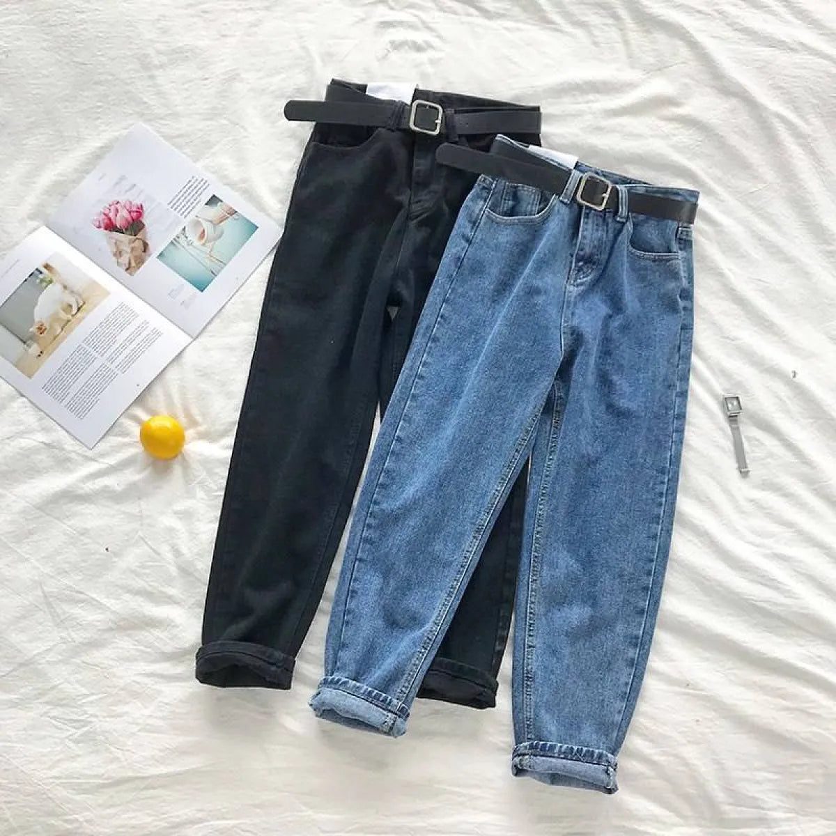 Korean High Waist Jeans - Bottoms - 1