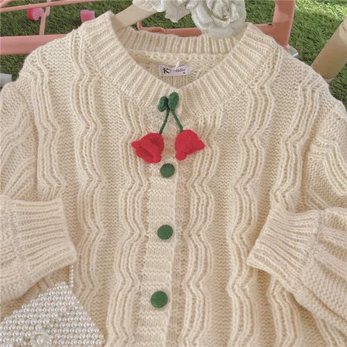 Korean Knitted Sweater Cardigan - Cute O-neck - Beige / One Size - Sweaters - Shirts & Tops - 3 - 2024