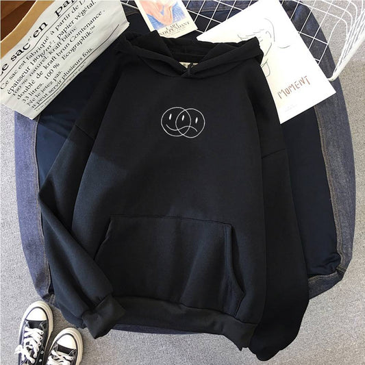 Korean Streetwear Happy/Sad Hoodie - Women’s Clothing & Accessories - Shirts & Tops - 1 - 2024