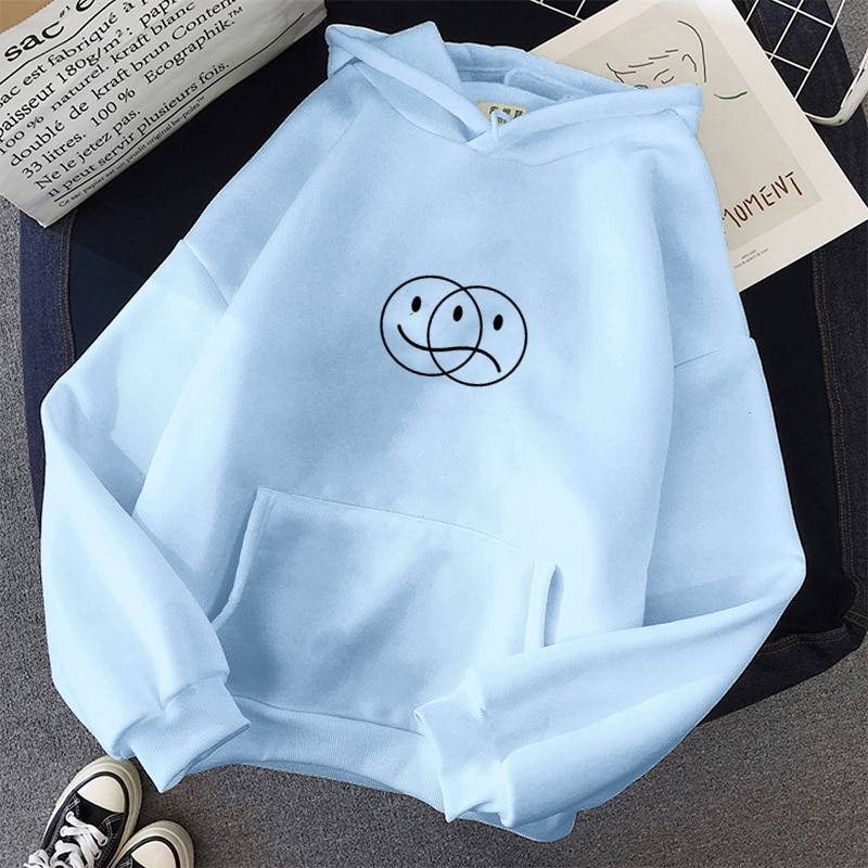 Korean Streetwear Happy/Sad Hoodie - Light Blue / XXXL - Women’s Clothing & Accessories - Shirts & Tops - 19 - 2024