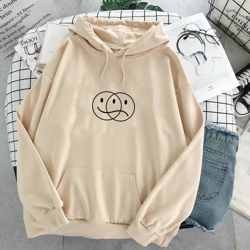 Korean Streetwear Happy/Sad Hoodie - Beige / XXXL - Women’s Clothing & Accessories - Shirts & Tops - 20 - 2024