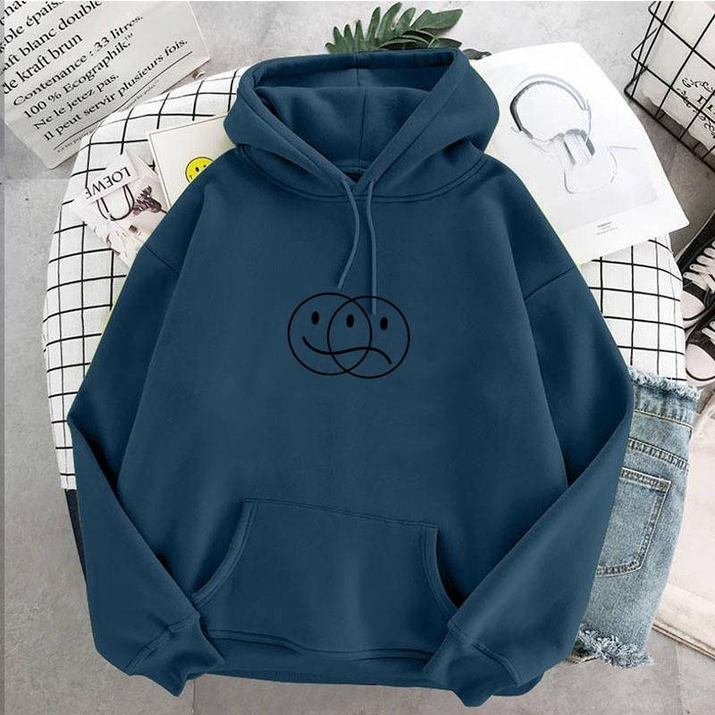 Korean Streetwear Happy/Sad Hoodie - Dark Blue / XXXL - Women’s Clothing & Accessories - Shirts & Tops - 22 - 2024