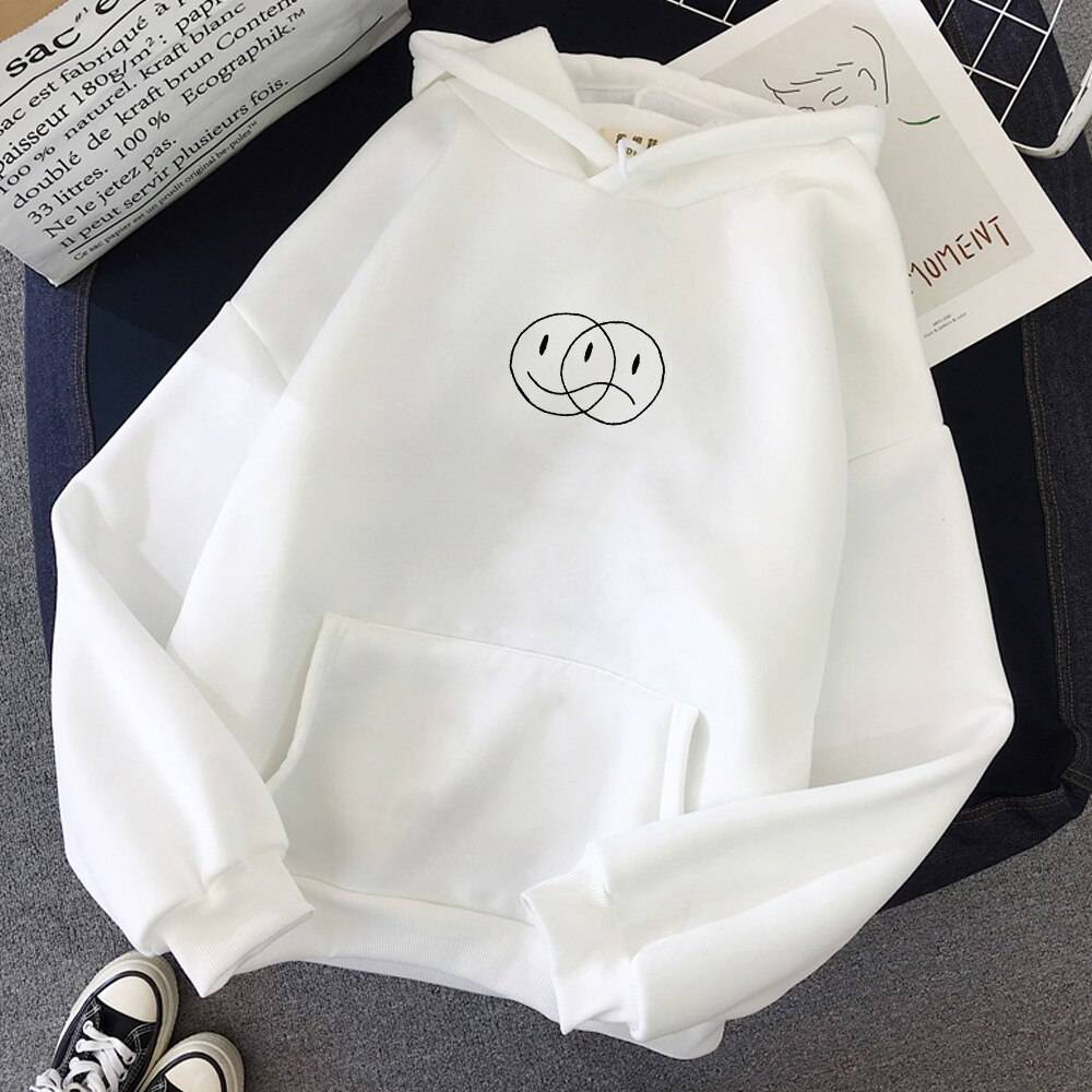 Korean Streetwear Happy/Sad Hoodie - White / XXXL - Women’s Clothing & Accessories - Shirts & Tops - 26 - 2024