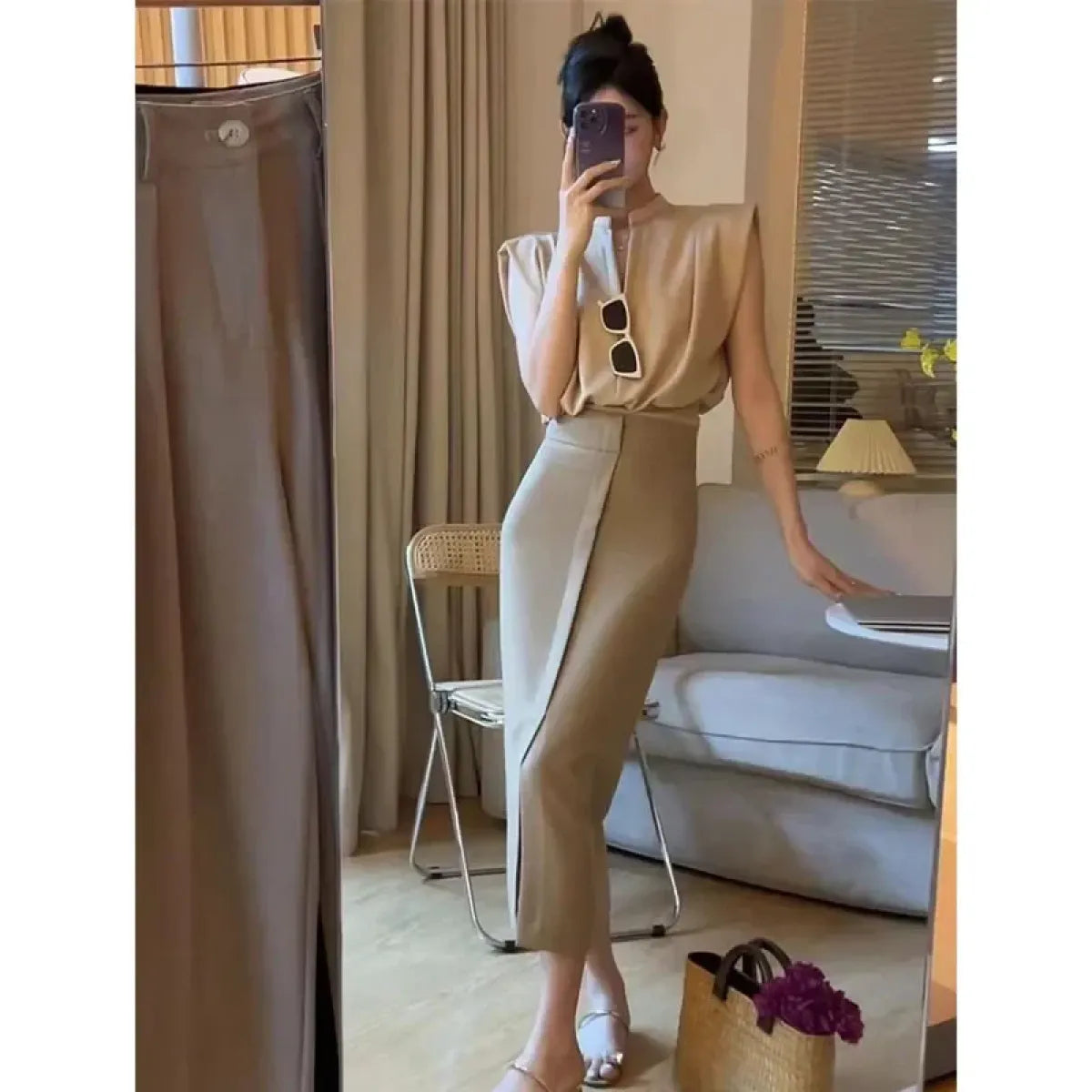 V-Neck Sleeveless Blouse – Korean Style Elegant Chic Office Wear - Tops & Tees - Short - V-neck - Blouses - 4