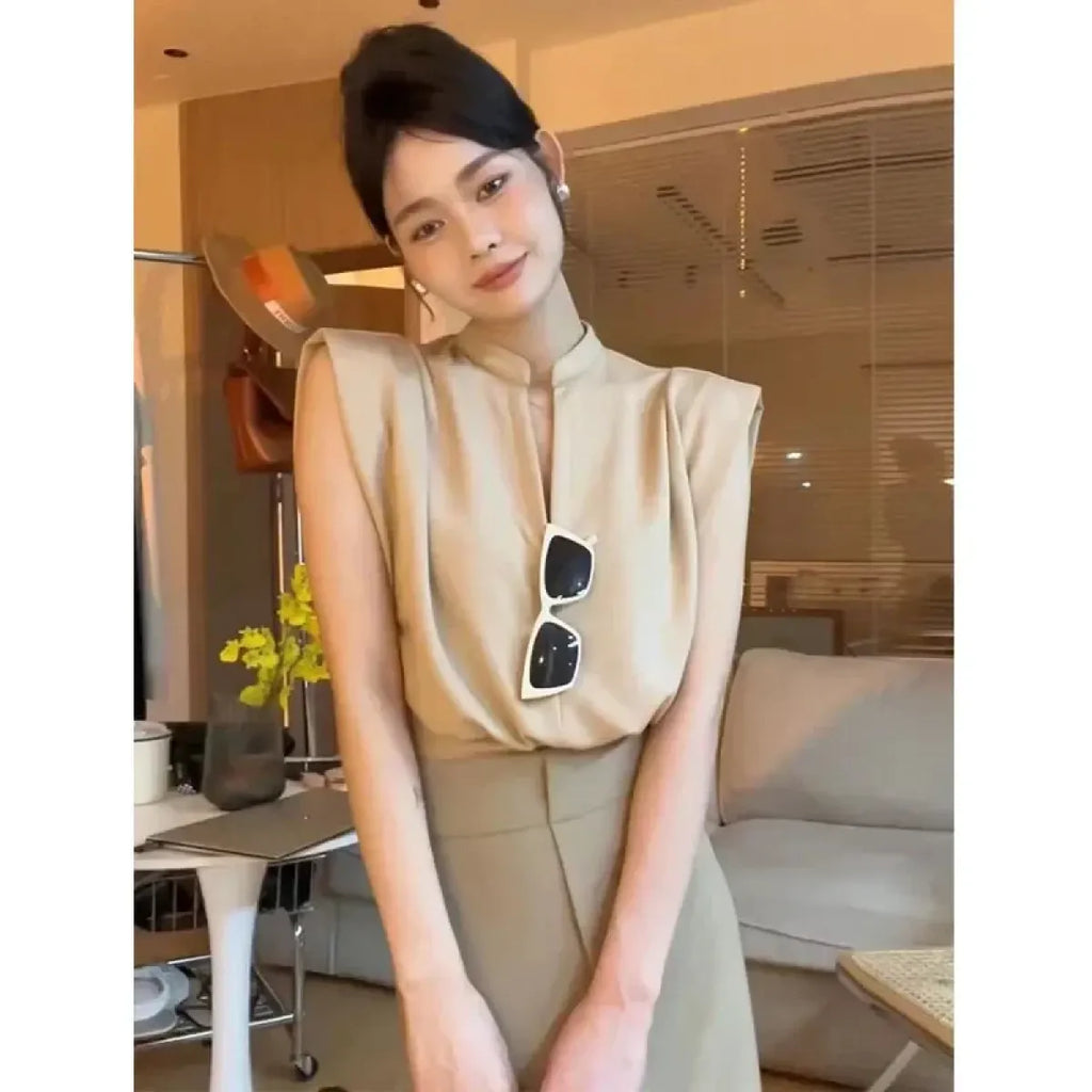 V-Neck Sleeveless Blouse – Korean Style Elegant Chic Office Wear - Tops & Tees - Short - V-neck - Blouses - 7