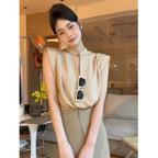 V-Neck Sleeveless Blouse – Korean Style Elegant Chic Office Wear - Tops & Tees - Short - V-neck - Blouses - 7