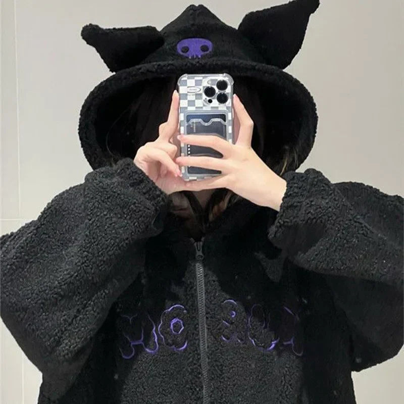 Kuromi Black Hooded Fleece Jacket - Jackets & Coats - Hoodies - 3 - 2024