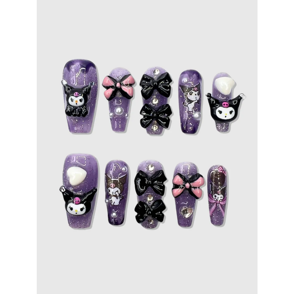 Mischievous Kuromi-Inspired Press-On Nails - Harajuku Style - Cosmetics - 1