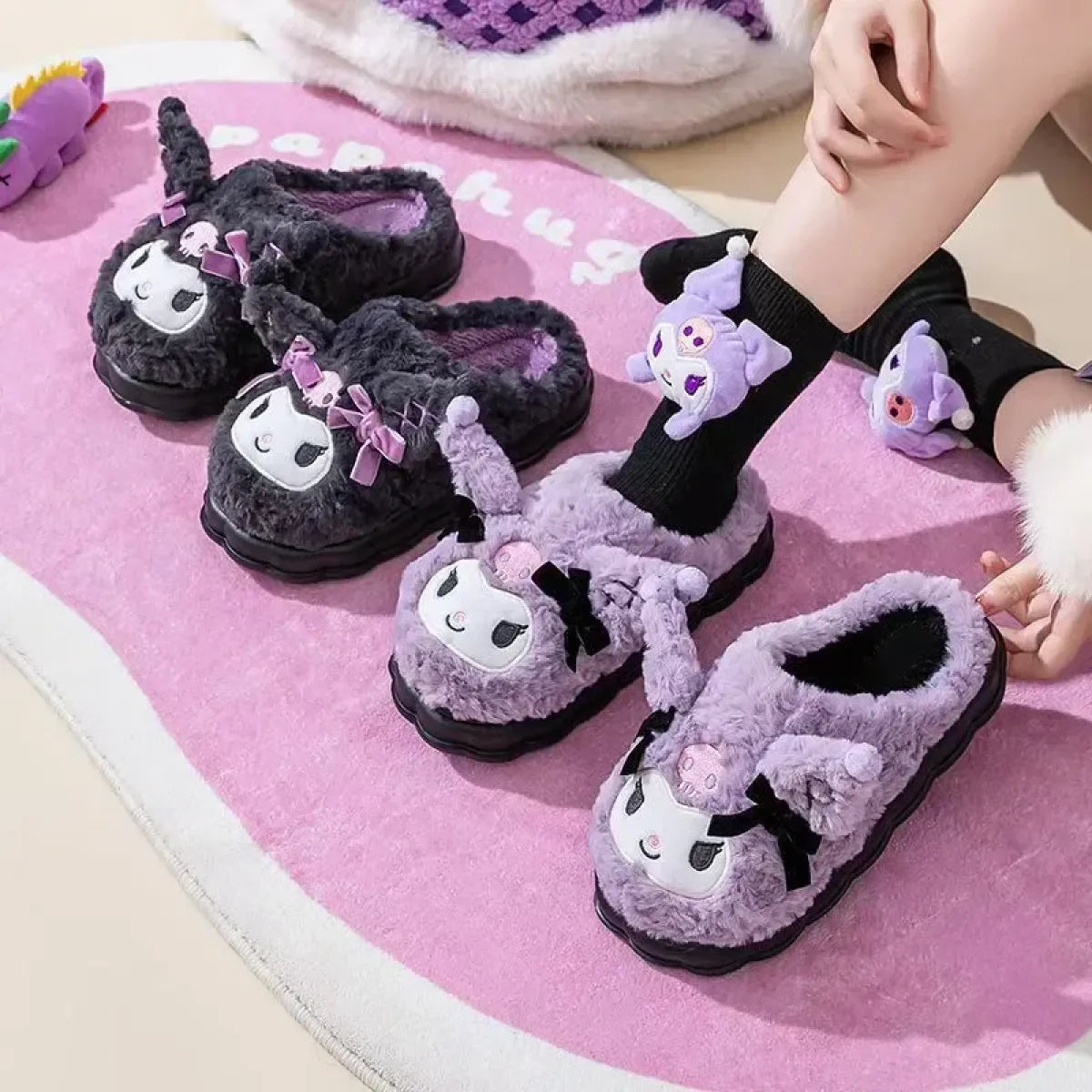 Kuromi plush winter slippers with 3D ears - Accessories - Shoes - 2