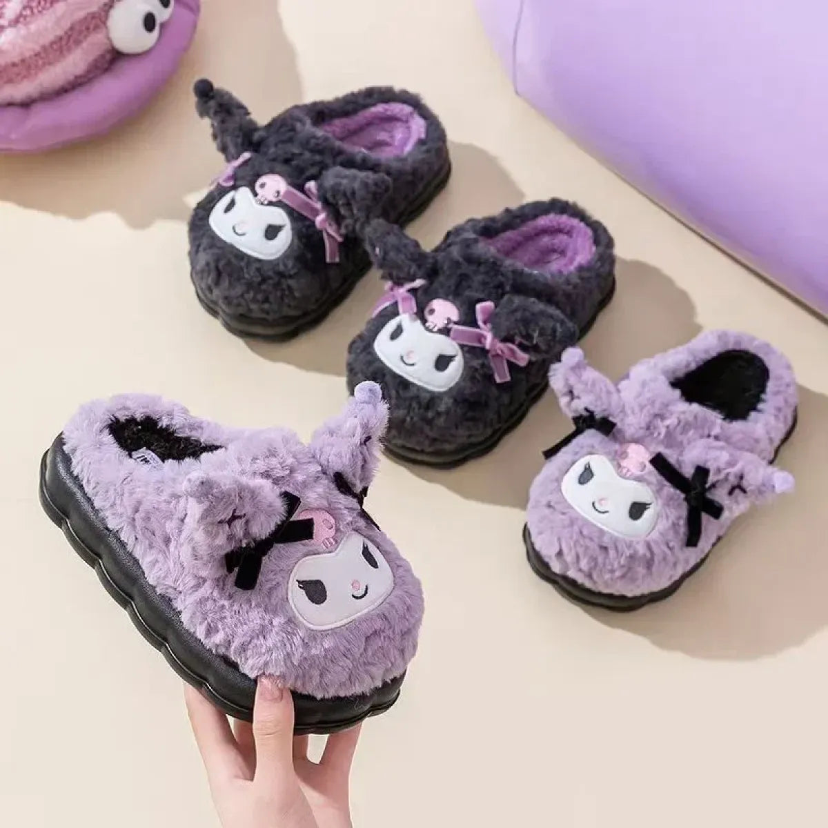 Kuromi plush winter slippers with 3D ears - Accessories - Shoes - 3