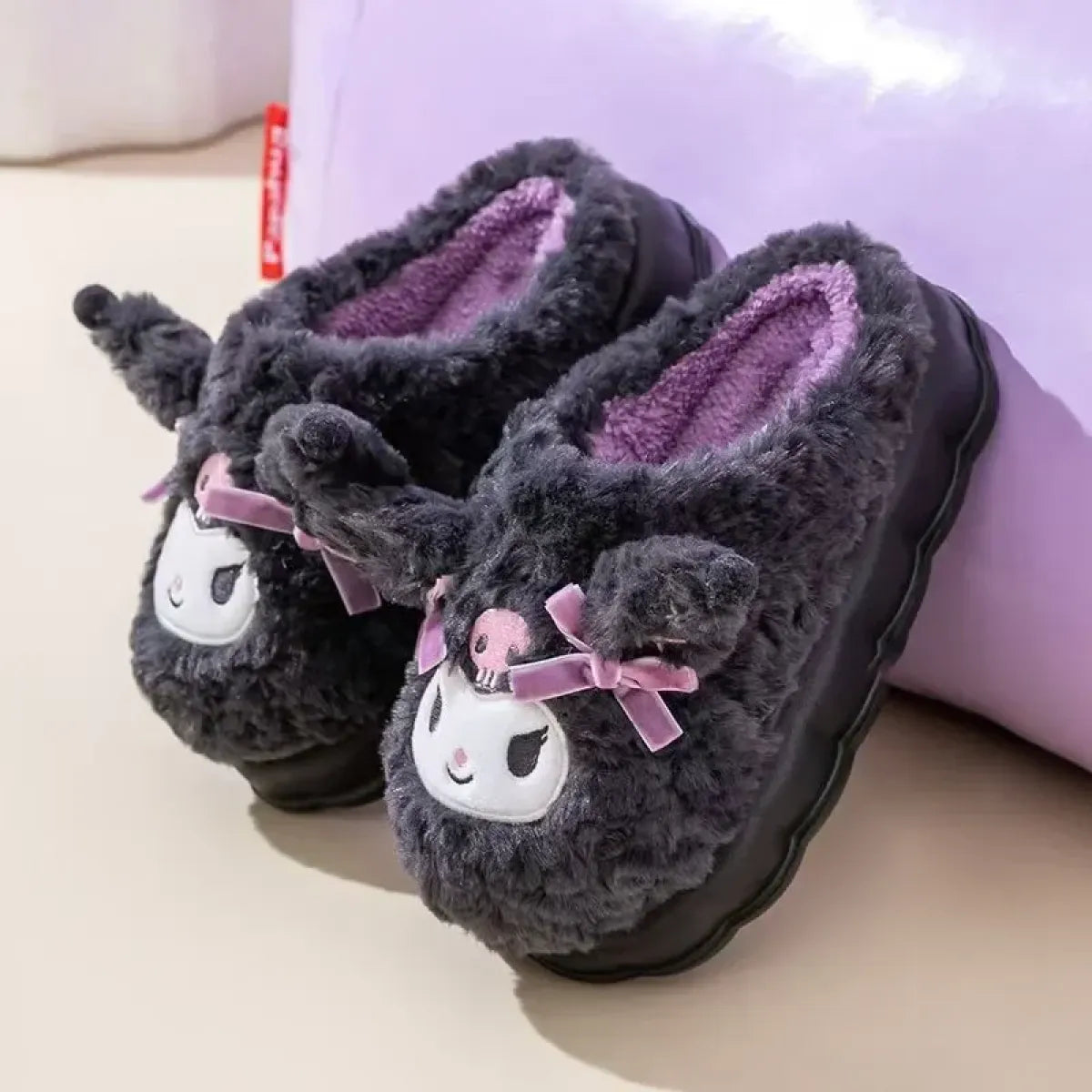 Kuromi plush winter slippers with 3D ears - Accessories - Shoes - 5