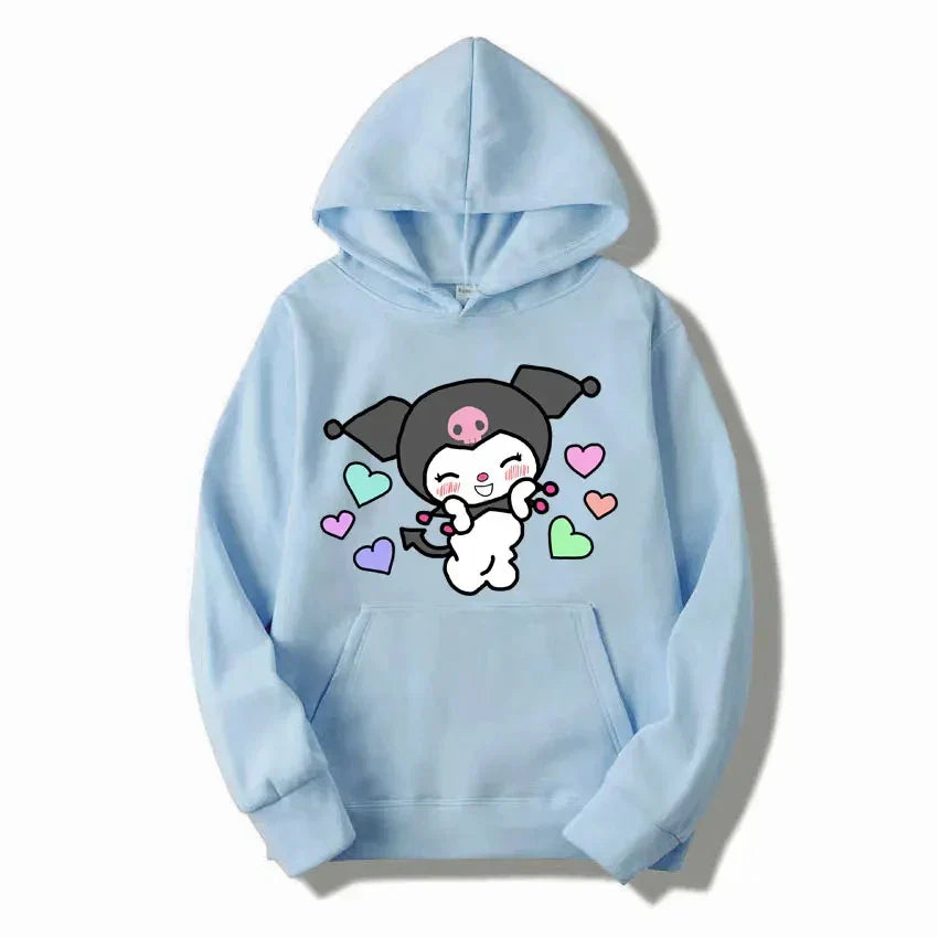 Kurumi Printed Hoodie - Casual Loose Sweatshirt - Light Blue / S - T-Shirts - Shirts & Tops - 5 - 2024