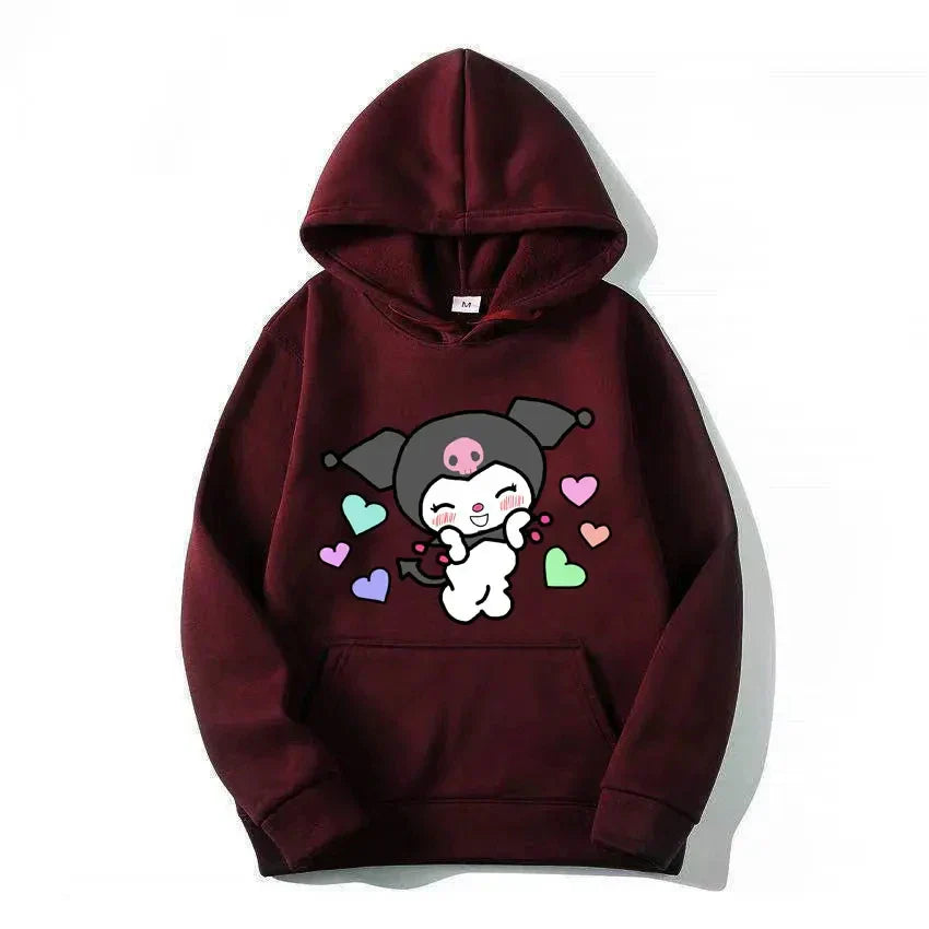 Kurumi Printed Hoodie - Casual Loose Sweatshirt - Dark Red / S - T-Shirts - Shirts & Tops - 11 - 2024