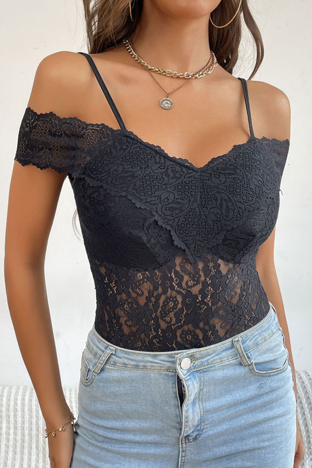 Lace Cold-Shoulder Bodysuit - Women’s Clothing & Accessories - Shirts & Tops - 4 - 2024