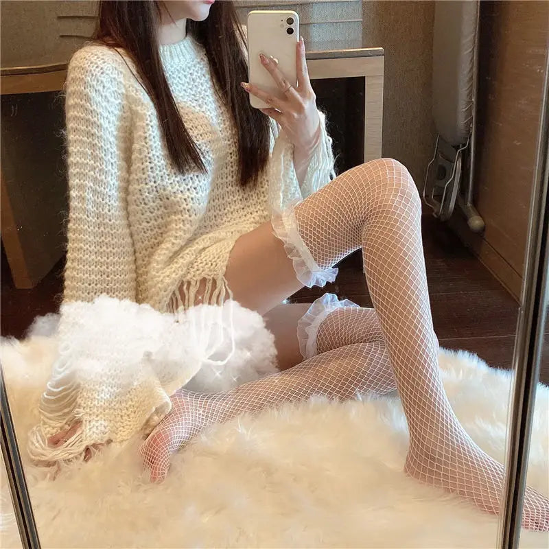 Sexy Lace Fishnet Thigh-High Stockings - Anime Transparent Hosiery - Sexy Lingerie - Clothing Accessories - 4 - 2024