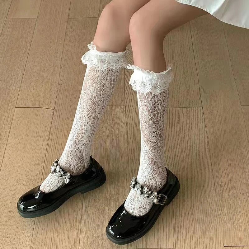 Sexy Lace Fishnet Thigh-High Stockings - Anime Transparent Hosiery - Style B white / One Size - Sexy Lingerie