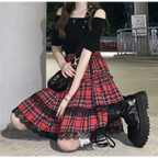 Lace Gothic Y2K Mini Skirt - High Waist Plaid A-line Red Skirt - Bottoms - 3