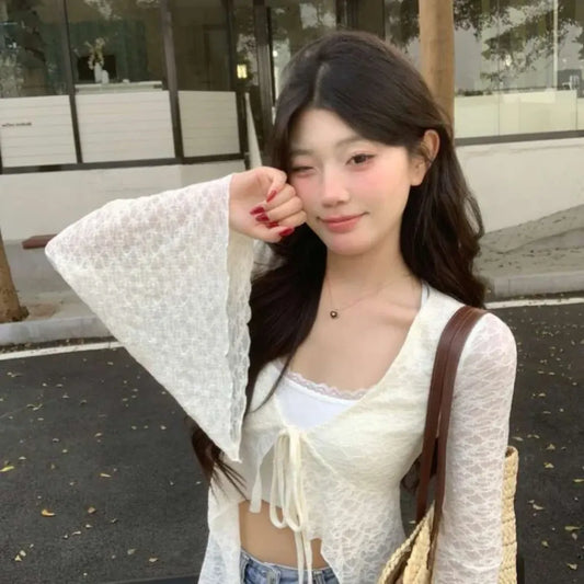 Lace Knit Longline Cardigan - Y2K Oversized Style - Women’s Clothing & Accessories - Cardigan - 2