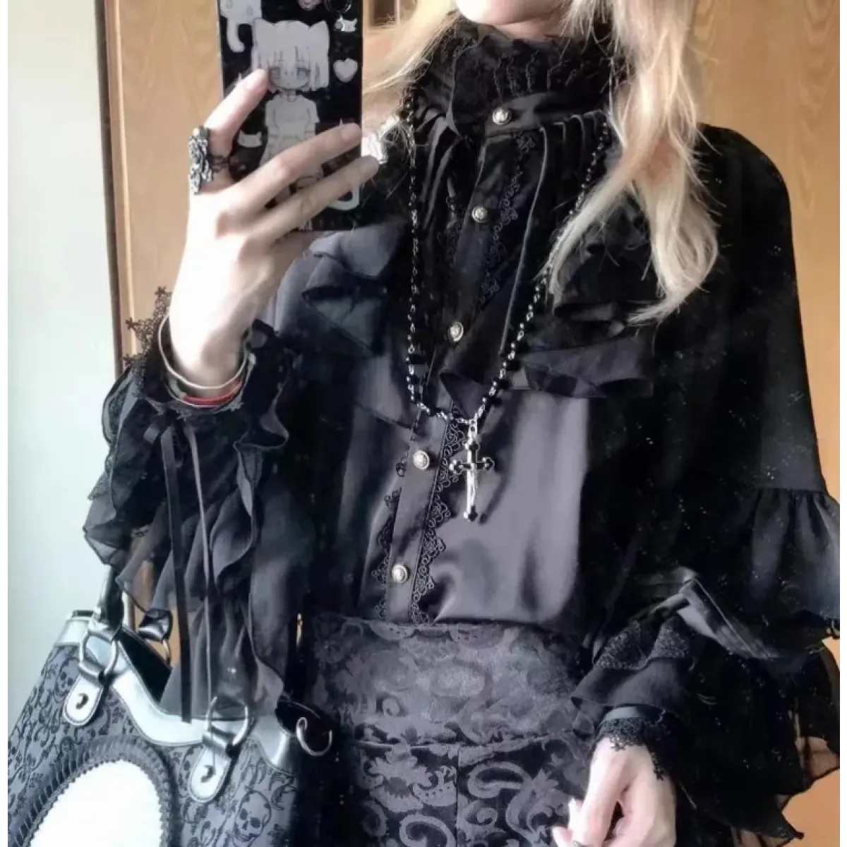 Kawaii Lace Lantern Sleeve Blouse - Women’s Clothing & Accessories - Blouses - 3