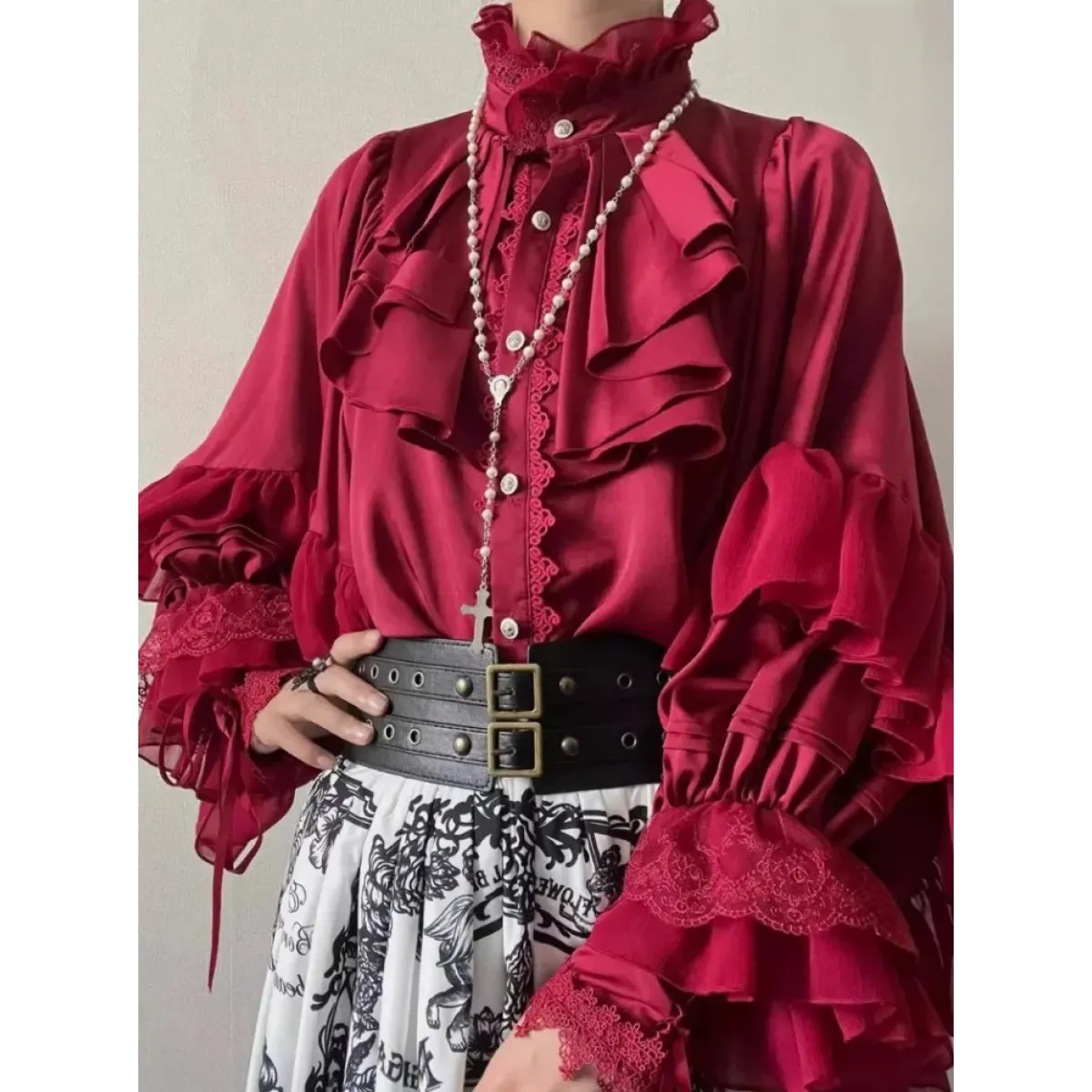 Kawaii Lace Lantern Sleeve Blouse - Women’s Clothing & Accessories - Blouses - 4