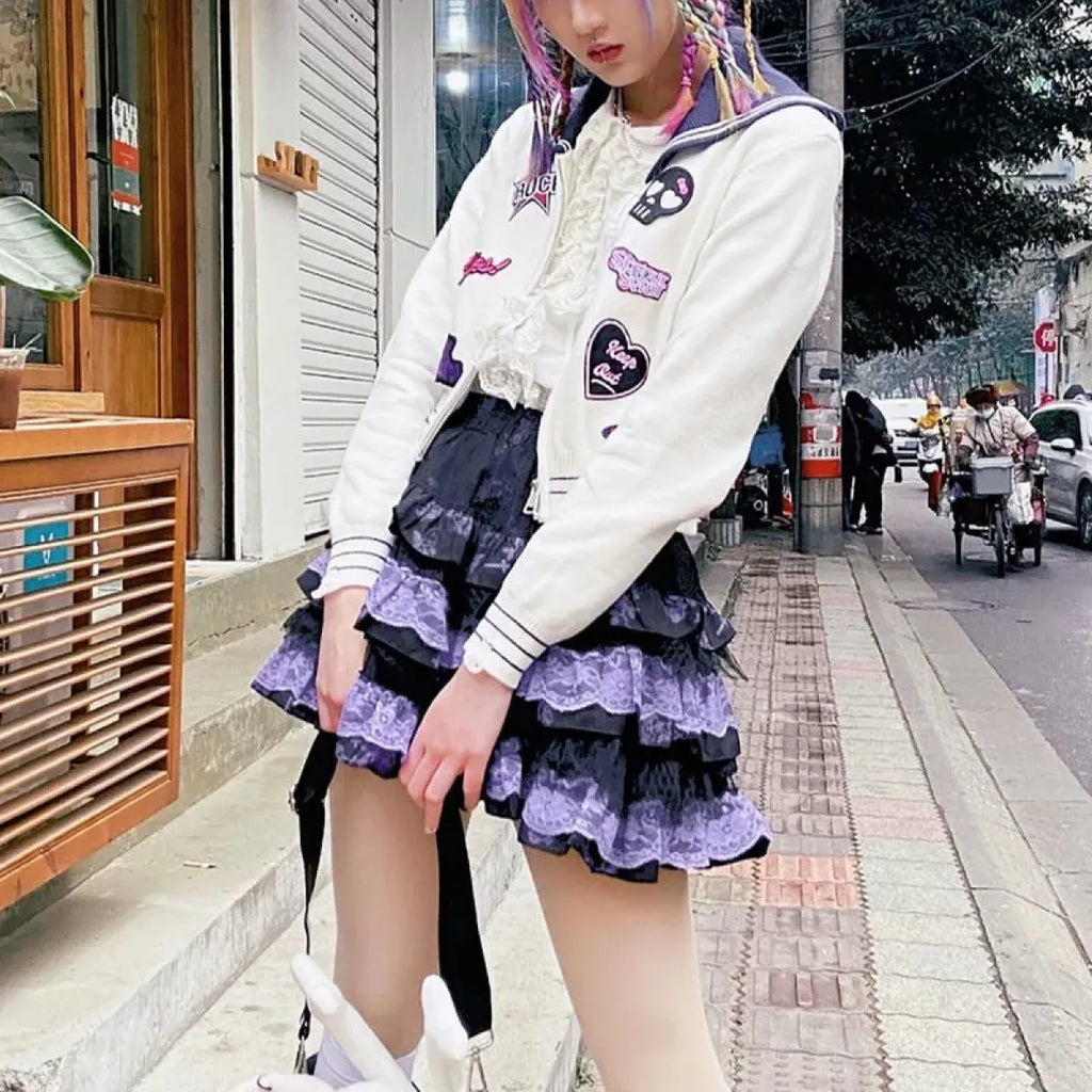 Lace Layered Skirt – Harajuku Punk Lolita Mini - Bottoms - Short - Round - Skirts - 5