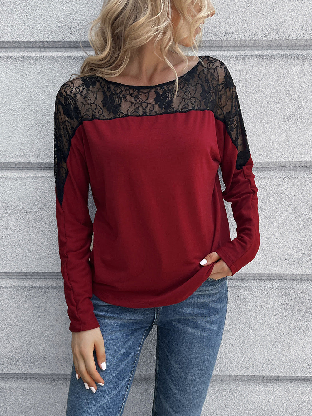 Lace Long Sleeve Round Neck Tee - T-Shirts - Shirts & Tops - 11 - 2024