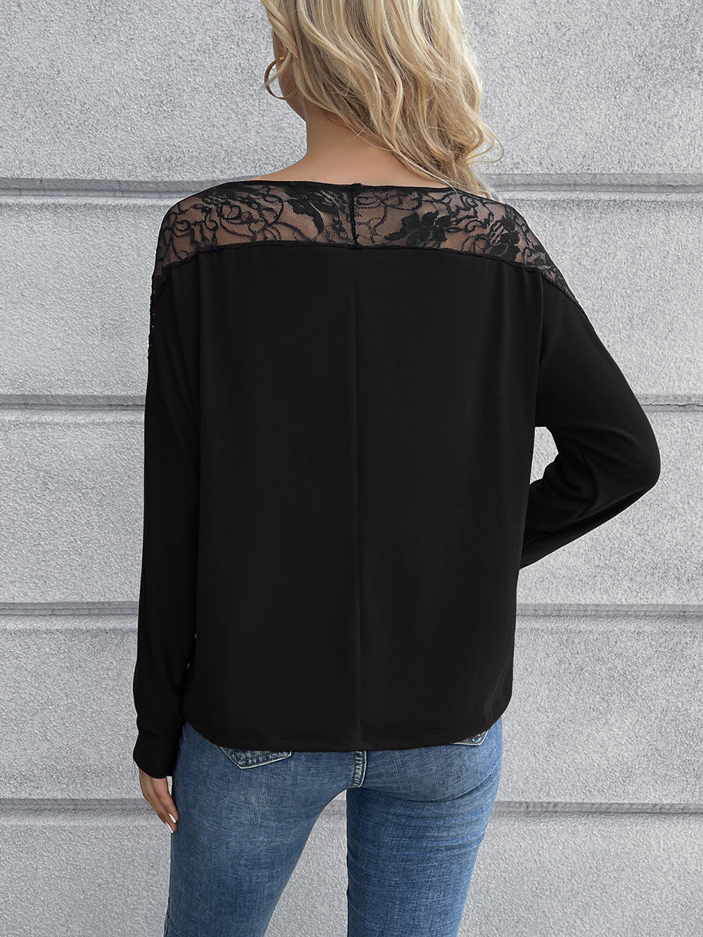 Lace Long Sleeve Round Neck Tee - T-Shirts - Shirts & Tops - 8 - 2024