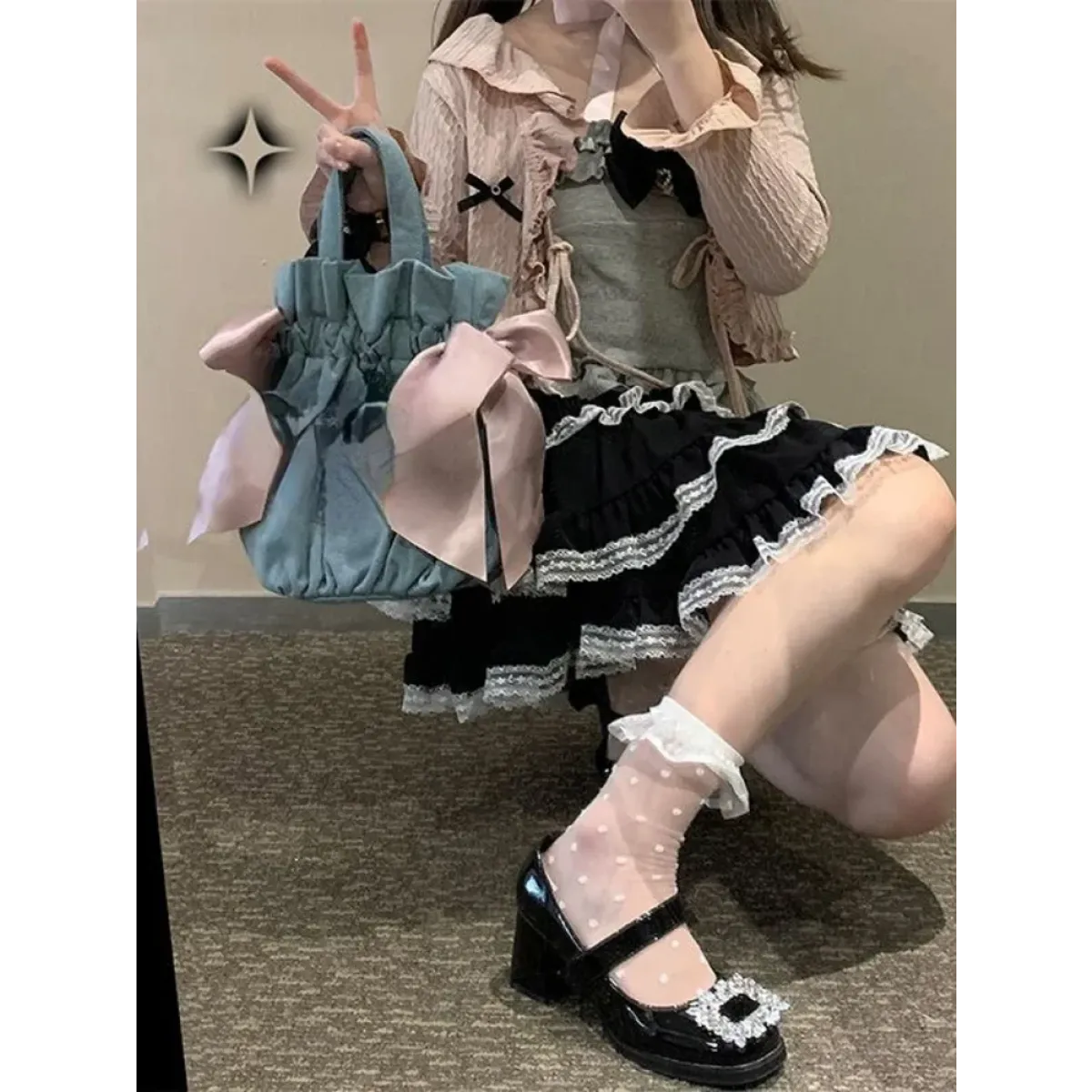 Lace Mini Cake Lolita Skirt – High Waist Ruffle Bow Detail - Bottoms - Skirts - 2